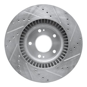 Kia Sorento Brake Rotor (1) - Front Left - R1 Concepts - Drilled & Slotted - Silver - `15-`20